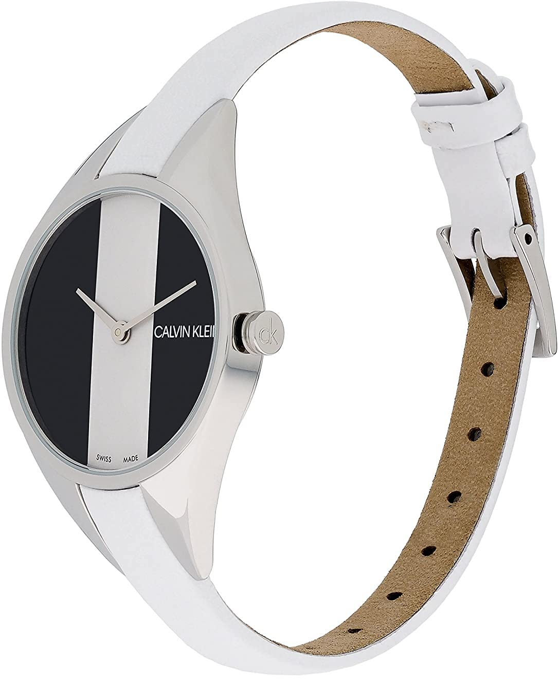 Calvin Klein Rebel White Black Dial White Leather Strap Watch for Women - K8P231L1