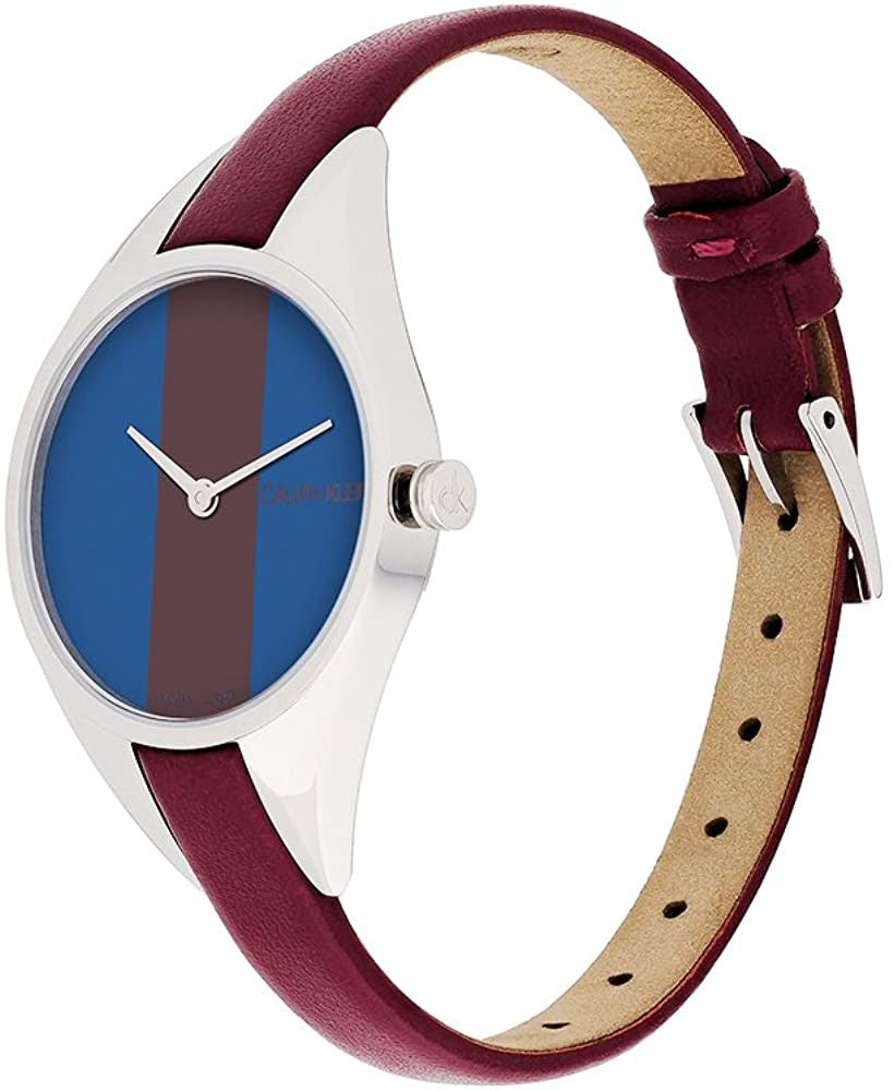 Calvin Klein Rebel Blue Dial Maroon Leather Strap Watch for Women - K8P231UN