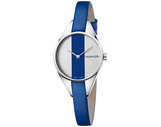 Calvin Klein Rebel Blue Silver Dial Blue Leather Strap Watch for Women - K8P231V6