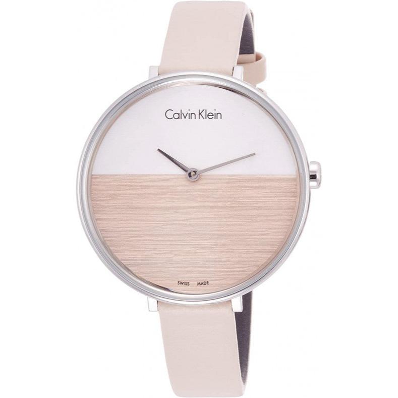 Calvin Klein Rise White Beige Dial Beige Leather Strap Watch for Women - K7A231XH