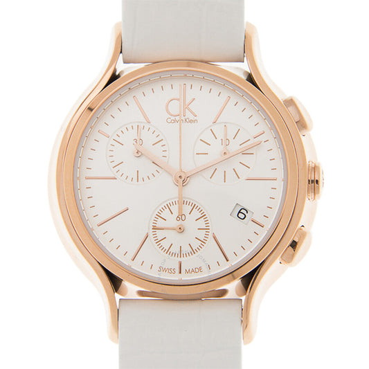 Calvin Klein Skirt Chronograph White Dial White Leather Strap Watch for Women - K2U296L6