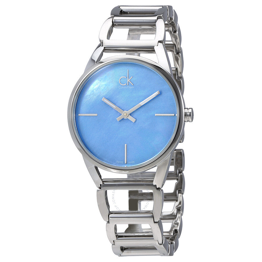 Calvin Klein Stately Mother of Pearl Blue Dial Silver Steel Strap Watch for Women - K3G2312N