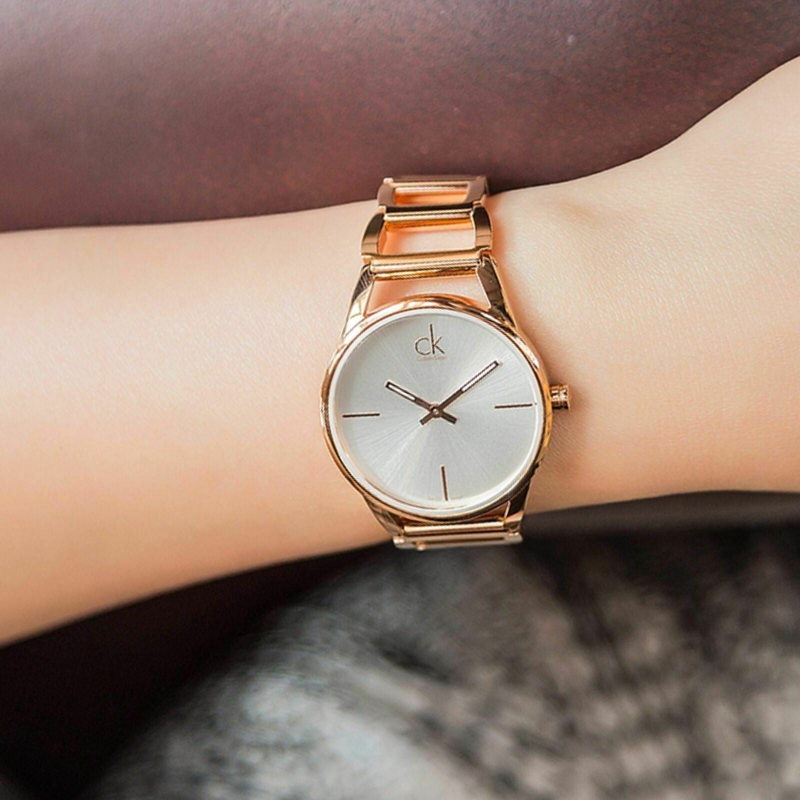 Calvin Klein Stately White Dial Rose Gold Steel Strap Watch for Women - K3G23626