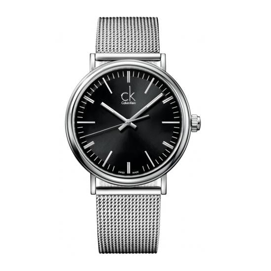 Calvin Klein Surround Black Dial Silver Mesh Bracelet Watch for Men - K3W21121