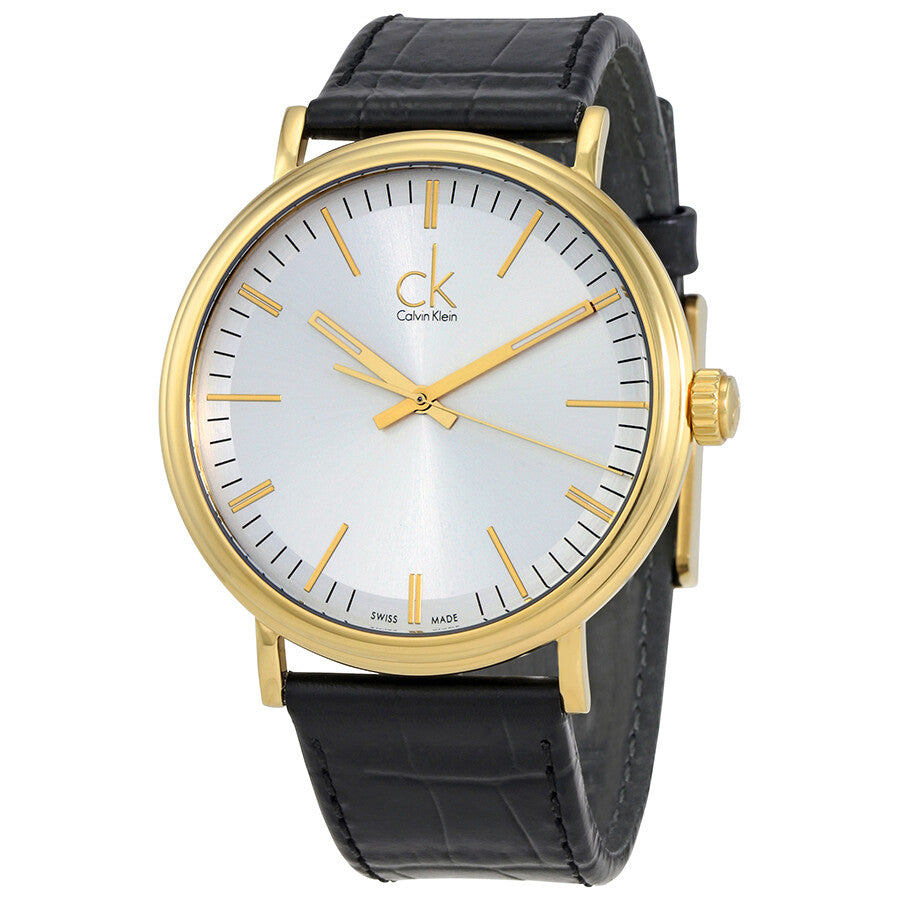 Calvin Klein Surround Silver Dial Black Leather Strap Watch for Men - K3W215C6