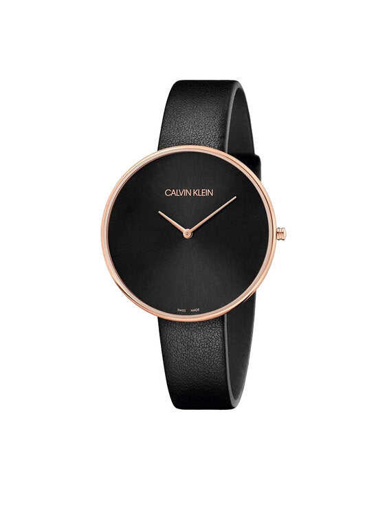 Calvin Klein Full Moon Black Dial Black Leather Strap Watch for Women - K8Y236C1