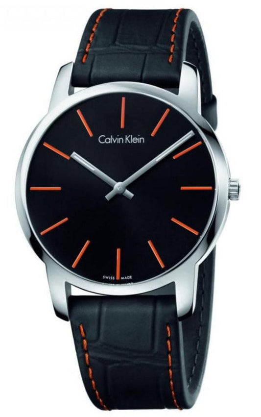 Calvin Klein City Black Dial Black Leather Strap Watch for Men - K2G211C1