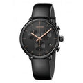 Calvin Klein High Noon Chronograph Black Dial Black Leather Strap Watch for Men - K8M274CB