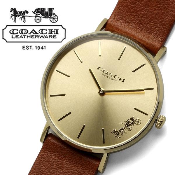 Coach Perry Gold Dial Brown Leather Strap Watch for Women - 14503331