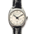 Gucci GG2570 Diamonds Silver Dial Black Leather Strap Watch For Women - YA142507