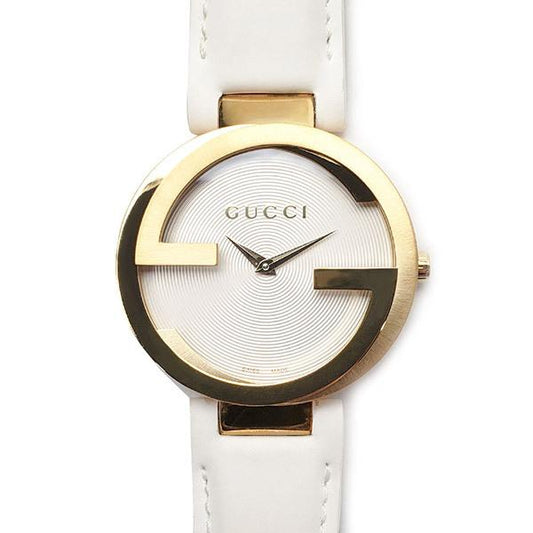 Gucci G Interlocking Quartz White Dial White Leather Strap Watch For Women - YA133327