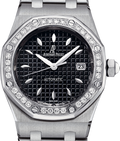 Audemars Piguet Royal Oak Quartz Diamonds Black Dial Black Leather Strap Watch for Women - 67621ST.ZZ.D002CR.01