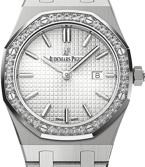 Audemars Piguet Royal Oak Quartz Diamonds White Dial Silver Steel Strap Watch for Women - 67651ST.ZZ.1261ST.01