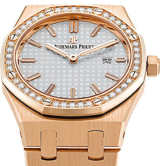 Audemars Piguet Royal Oak Quartz White Dial Rose Gold Steel Strap Watch for Women - 67651OR.ZZ.1261OR.01