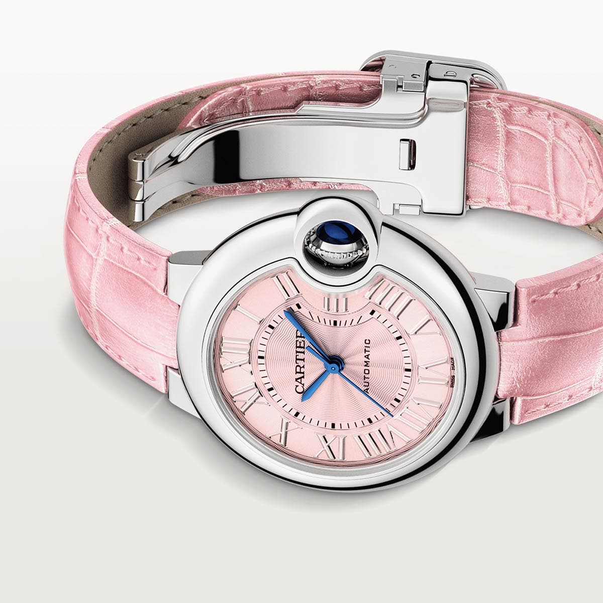 Cartier Ballon Blue De Cartier Pink Dial Pink Leather Strap Watch for Women - WSBB0031