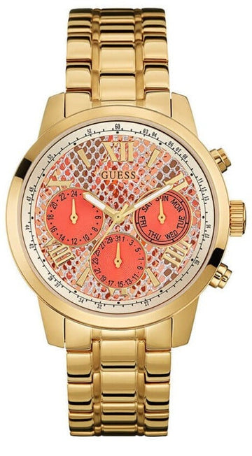 Guess Mini Sunrise Quartz Analog Orange Dial Gold Steel Strap Watch For Women - W0448L7