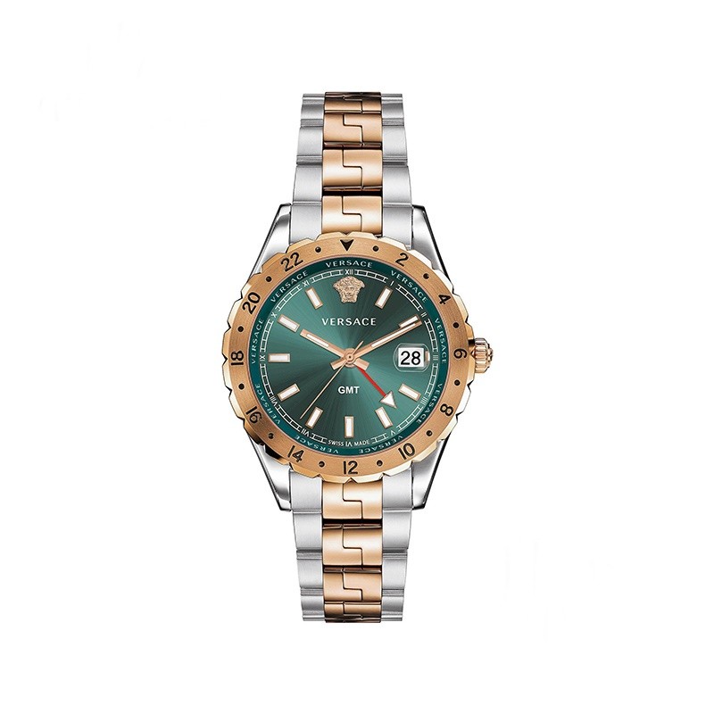 Versace Hellenyium GMT Green Dial Two Tone Steel Strap Watch for Men - V11050015