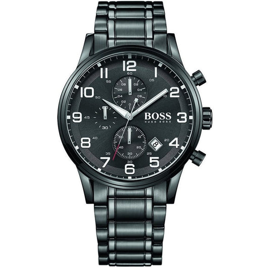 Hugo Boss Chronograph Black Dial Black Steel Strap Watch for Men - 1513180