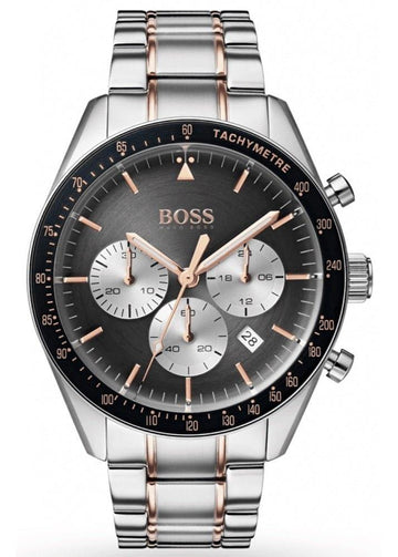 Hugo Boss Trophy Chronograph Grey Dial Silver Steel Strap Watch for Men - 1513634