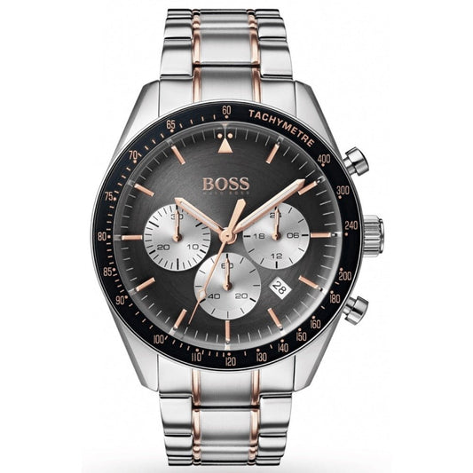 Hugo Boss Trophy Chronograph Grey Dial Silver Steel Strap Watch for Men - 1513634