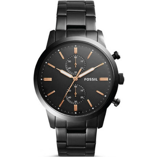 Fossil Townsman Chronograph Black Dial Black Steel Strap Watch for Men - FS5379