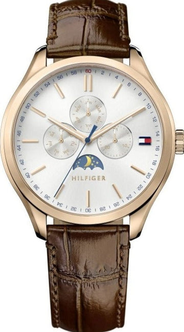 Tommy Hilfiger Oliver Chronograph White Dial Brown Leather Strap Watch for Men - 1791306