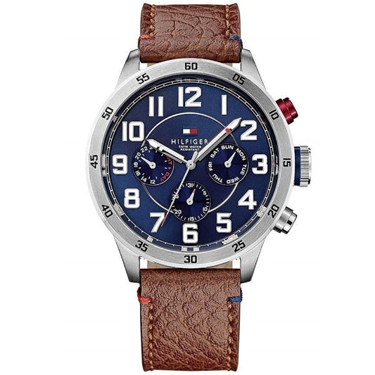 Tommy Hilfiger Trent Quartz Blue Dial Brown Leather Strap Watch for Men - 1791066