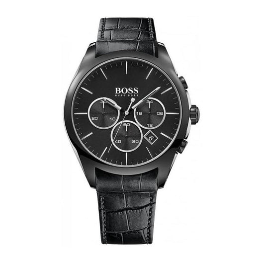 Hugo Boss Onyx Black Dial Black Leather Strap Watch for Men - 1513367