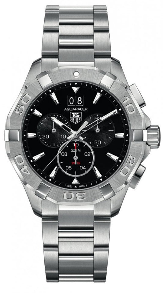 Tag Heuer Aquaracer Quartz Chronograph Black Dial Silver Steel Strap Watch for Men - CAY1110.BA0927