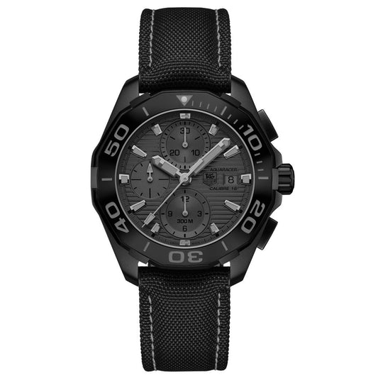 Tag Heuer Aquaracer Automatic Chronograph Special Edition Grey Titanium Dial Black Leather Strap Watch for Men - CAY218B.FC6370