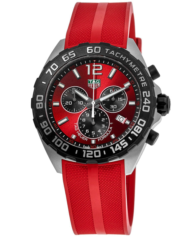 Tag Heuer Formula 1 Chronograph 41mm Red Dial Red Rubber Strap Watch for Men - CAZ101AN.FT8055