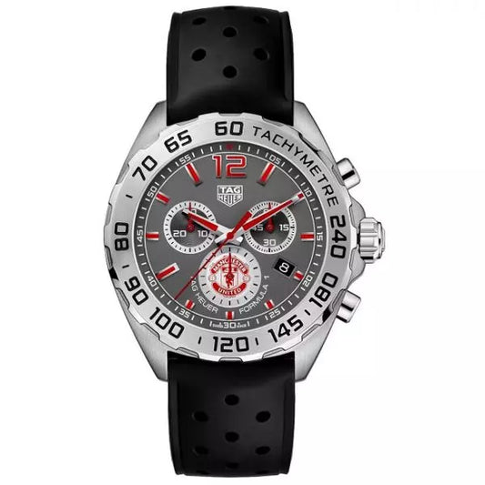 Tag Heuer Formula 1 Manchester United Special Edition Grey Dial Black Silicone Strap Watch for Men - CAZ101M.FT8024