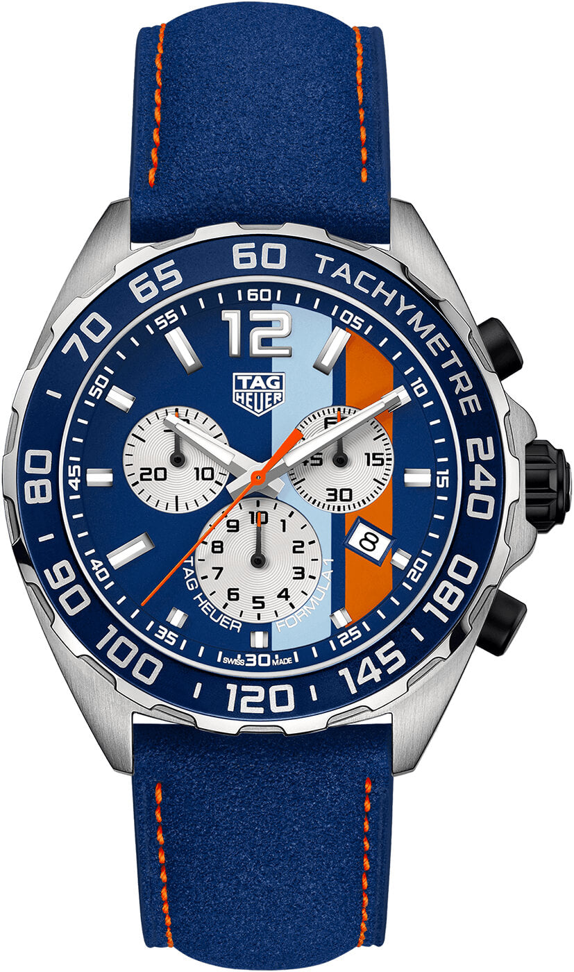 Tag Heuer Formula 1 Gulf Edition Blue Dial Blue Leather Strap Watch for Men - CAZ101N.FC8243