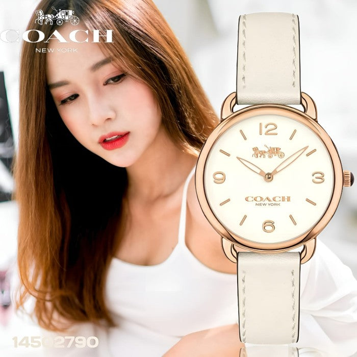 Coach Delancey White Dial White Leather Strap Watch for Women - 14502790