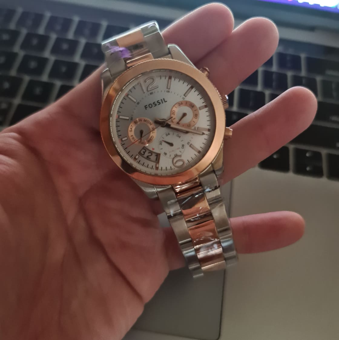 Fossil Perfect Boyfriend Mother of Pearl White Dial Two Tone Steel Strap Watch for Women - ES4135