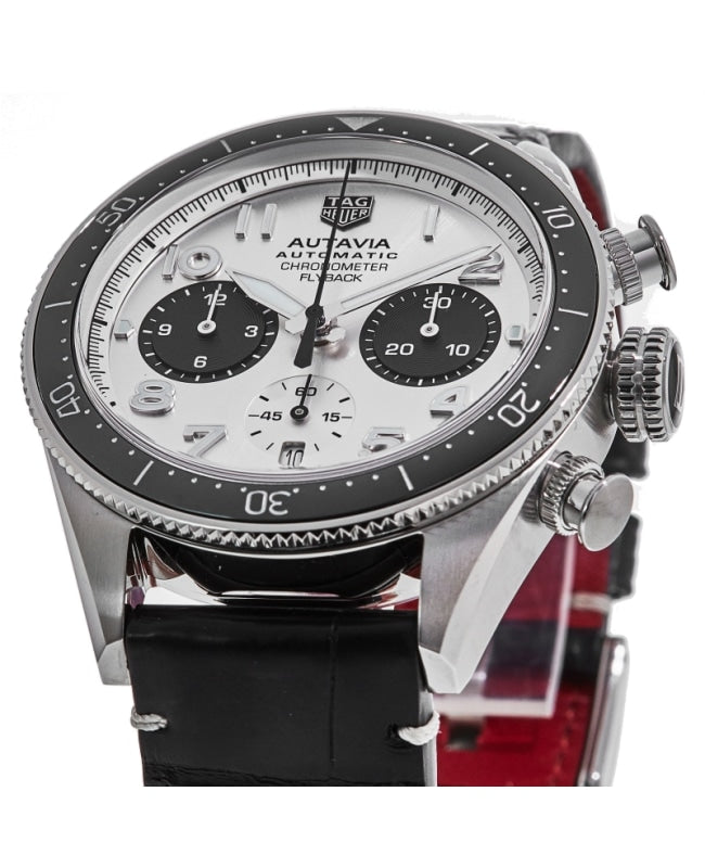 Tag Heuer Autavia Chronometer Flyback Chronograph Silver Dial Black Leather Strap Watch for Men - CBE511B.FC8279