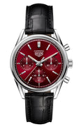 Tag Heuer Carrera Automatic Chronograph Red Dial Black Leather Strap Watch for Men - CBK221G.FC6479