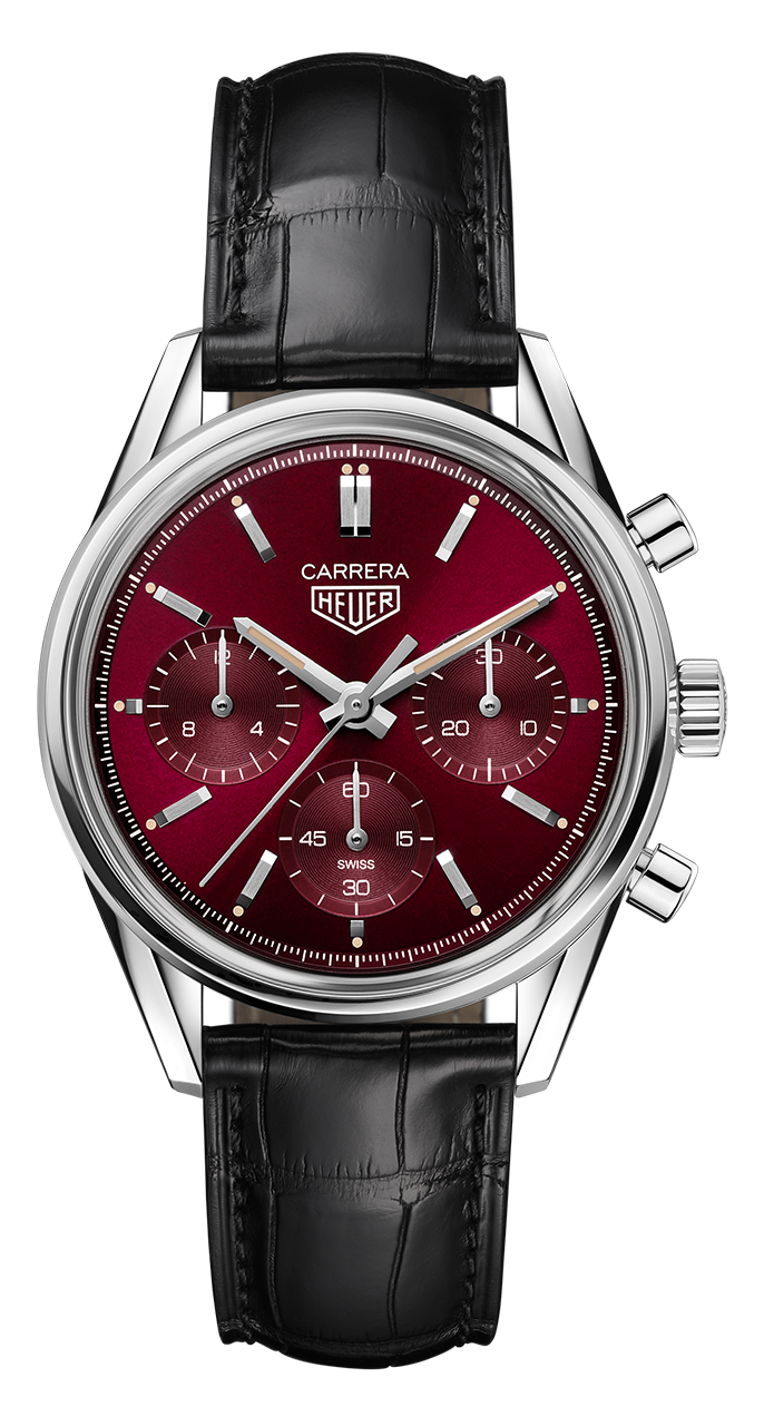 Tag Heuer Carrera Automatic Chronograph Red Dial Black Leather Strap Watch for Men - CBK221G.FC6479