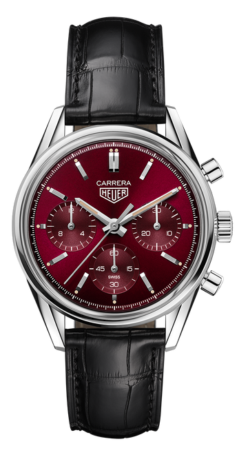 Tag Heuer Carrera Automatic Chronograph Red Dial Black Leather Strap Watch for Men - CBK221G.FC6479