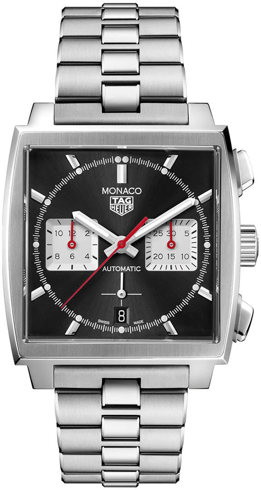 Tag Heuer Monaco Automatic Chronograph Black Dial Silver Steel Strap Watch for Men - CBL2113.BA0644