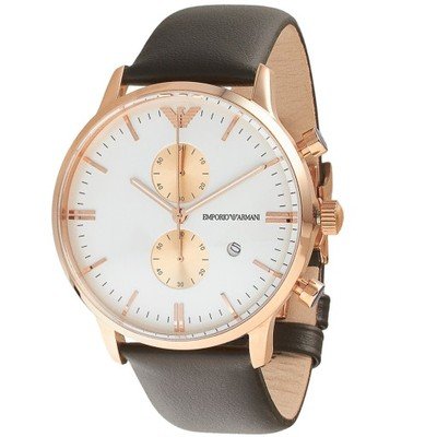 Emporio Armani Gianni Classic Chronograph White Dial Brown Leather Strap Watch For Men - AR0398