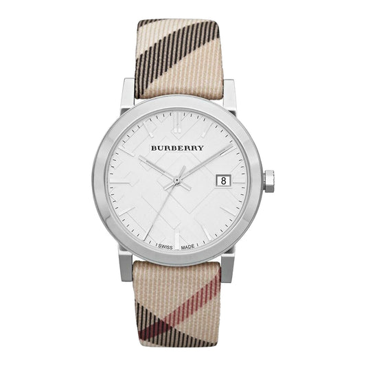 Burberry The City Nova Silver Dial White Leather Strap Watch for Women - BU9022