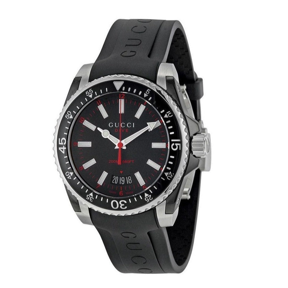 Gucci Dive Quartz Black Dial Black Rubber Strap Watch For Men - YA136303