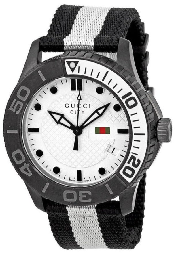 Gucci G Timeless XL White Dial Two Tone NATO Strap Watch For Men - YA126243