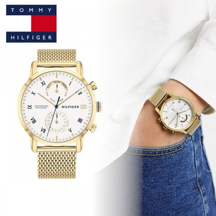 Tommy Hilfiger Kane White Dial Gold Mesh Bracelet Watch for Men - 1710403