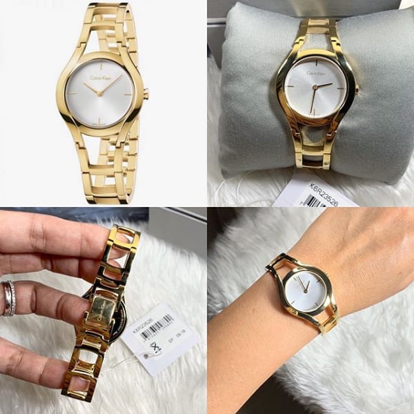 Calvin Klein Class White Dial Gold Steel Strap Watch for Women - K6R23526