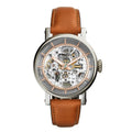 Fossil Boyfriend Automatic Skeleton Silver Dial Brown Leather Strap Watch for Women - ME3109