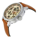 Fossil Boyfriend Automatic Skeleton Silver Dial Brown Leather Strap Watch for Women - ME3109