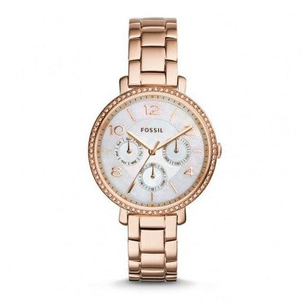 Fossil Jacqueline Multi Function Mother of Pearl Dial Rose Gold Steel Strap Watch for Women - ES3757