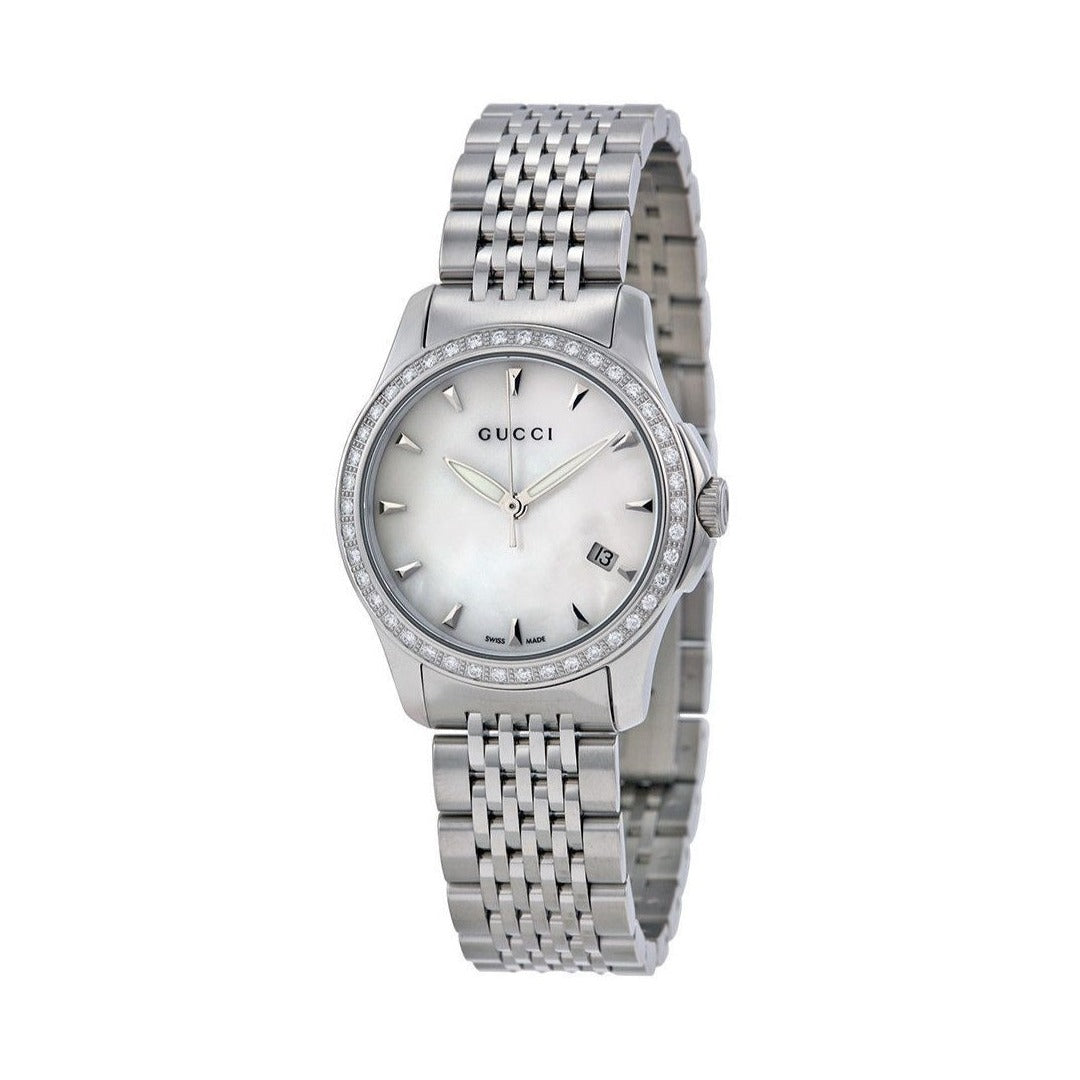 Gucci G Timeless Diamonds Mother of Pearl Dial Silver Steel Strap Watch For Women - YA126506